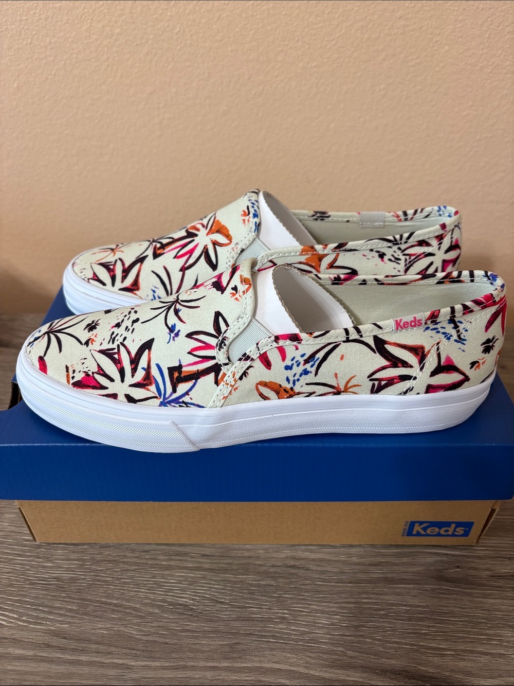 Keds Women’s Slip-On Tropical Print Canvas Shoes - Cream Multi